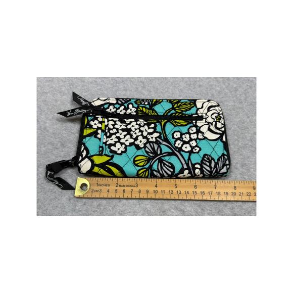 Vera Bradley Wristlet Wallet Island Blooms Pattern Zip Around 5”x8” Floral Teal - Picture 3 of 5